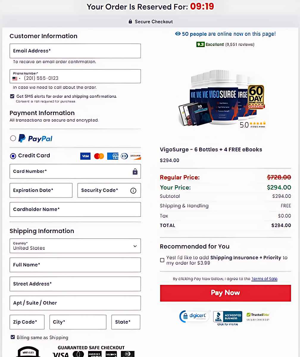 VigoSurge order page